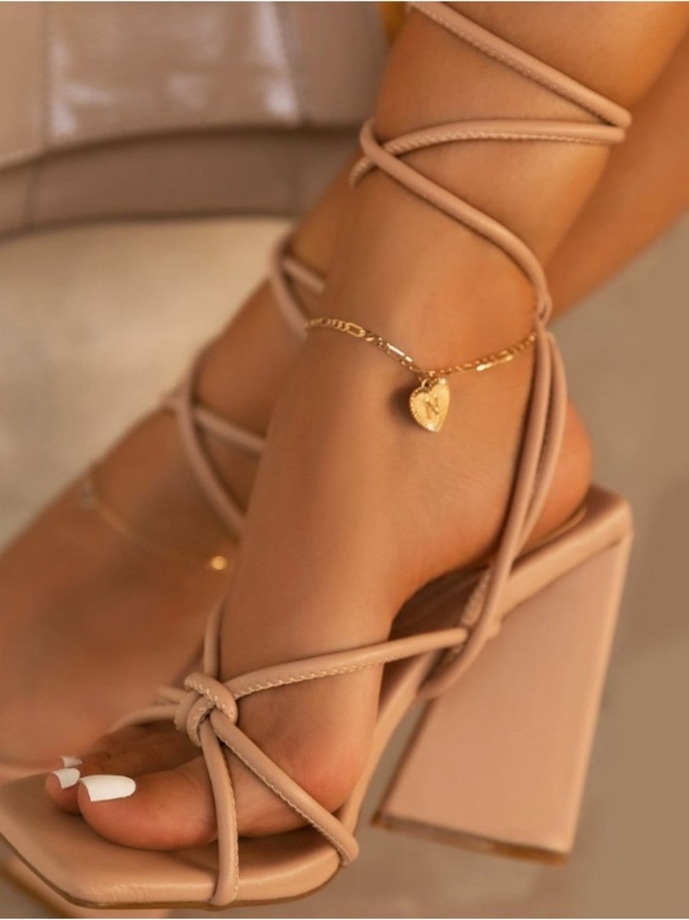 STRAPPY HEEL SANDALS LACE UP TAN